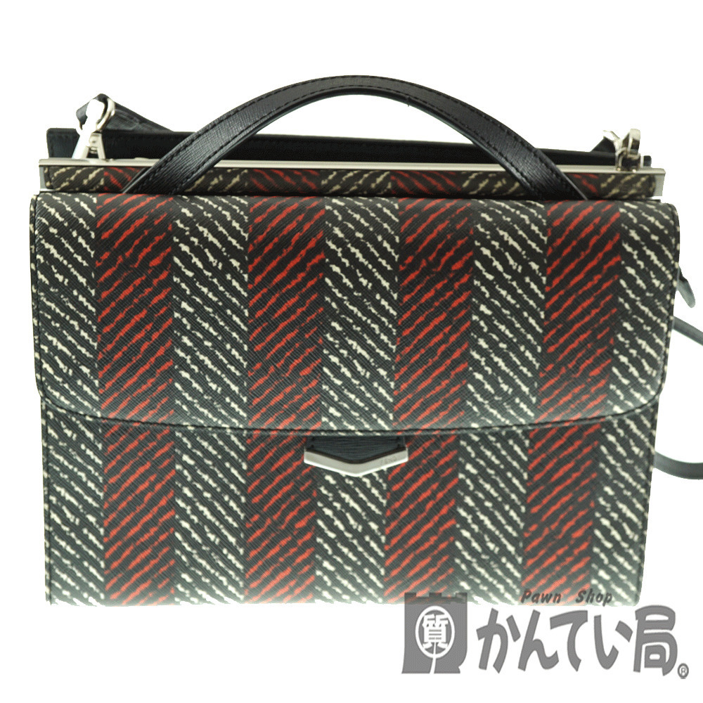 FENDI Bag Shoulder Handbag Black Red White Leather Stripe